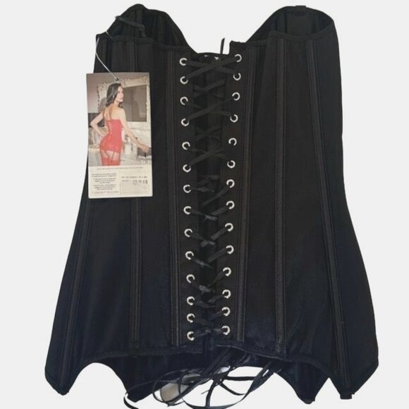 NWT Coquette Black Corset Top With Front Zip & Lace-Up Back Size M - Picture 4 of 10